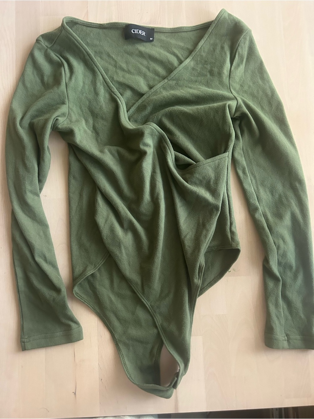Cider Olive Wrap V-Neck Long-Sleeve Bodysuit